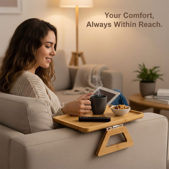Sofa Arm Table with Non-Slip Grips and Adjustable Fit