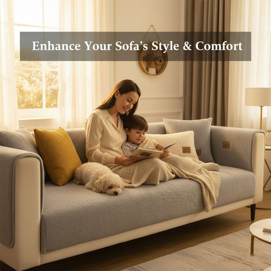Sofa Cover with Waterproof Sherpa Fleece and Non-Slip Design