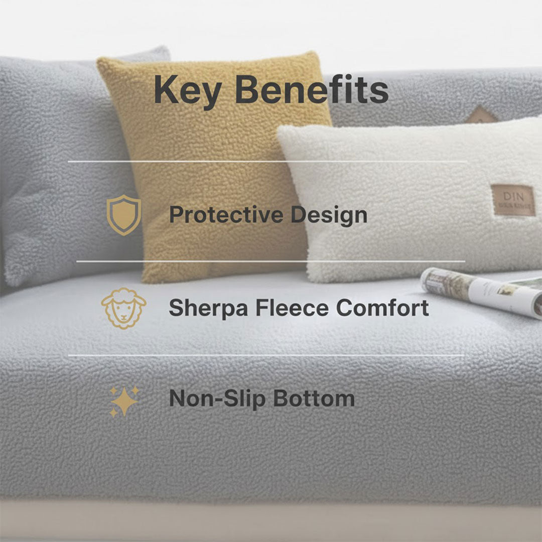 Sofa Cover with Waterproof Sherpa Fleece and Non-Slip Design