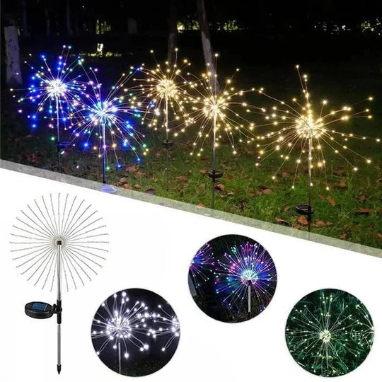 Solar Garden Lights with Bendable LED Strands and Firework Design
