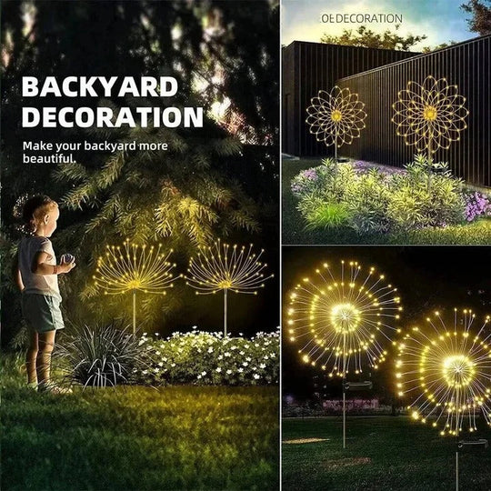 Solar Garden Lights with Bendable LED Strands and Firework Design