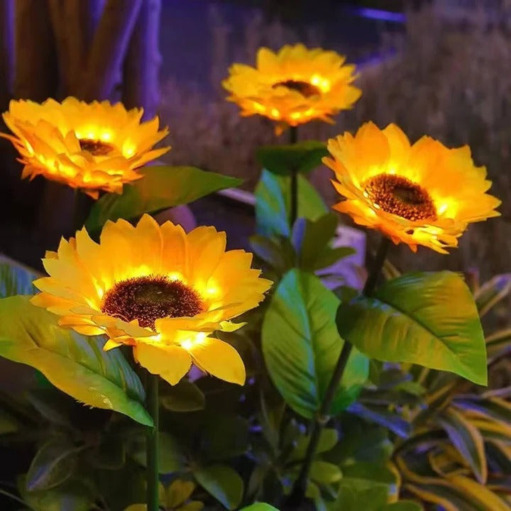 Solar LED Light with Fabric Petals and Iron Frame