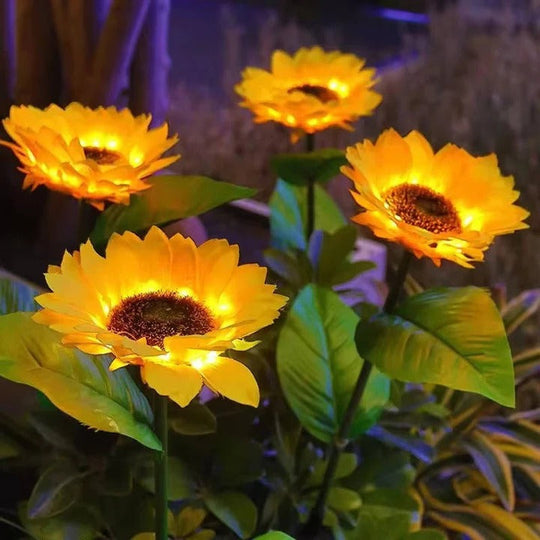 Solar LED Light with Fabric Petals and Iron Frame
