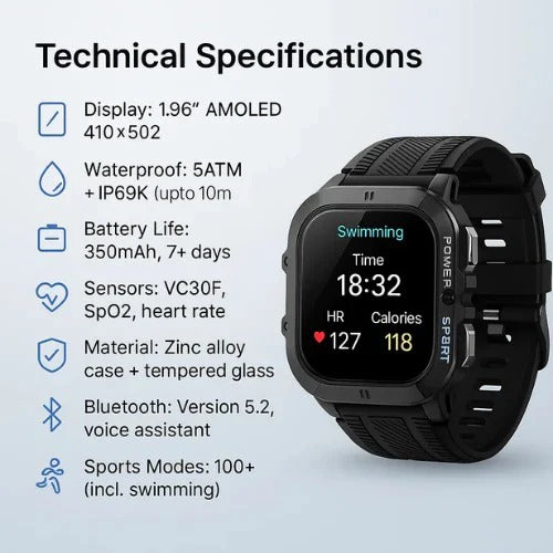 Sports Watch with Bluetooth 5.0 and Fitness Tracking
