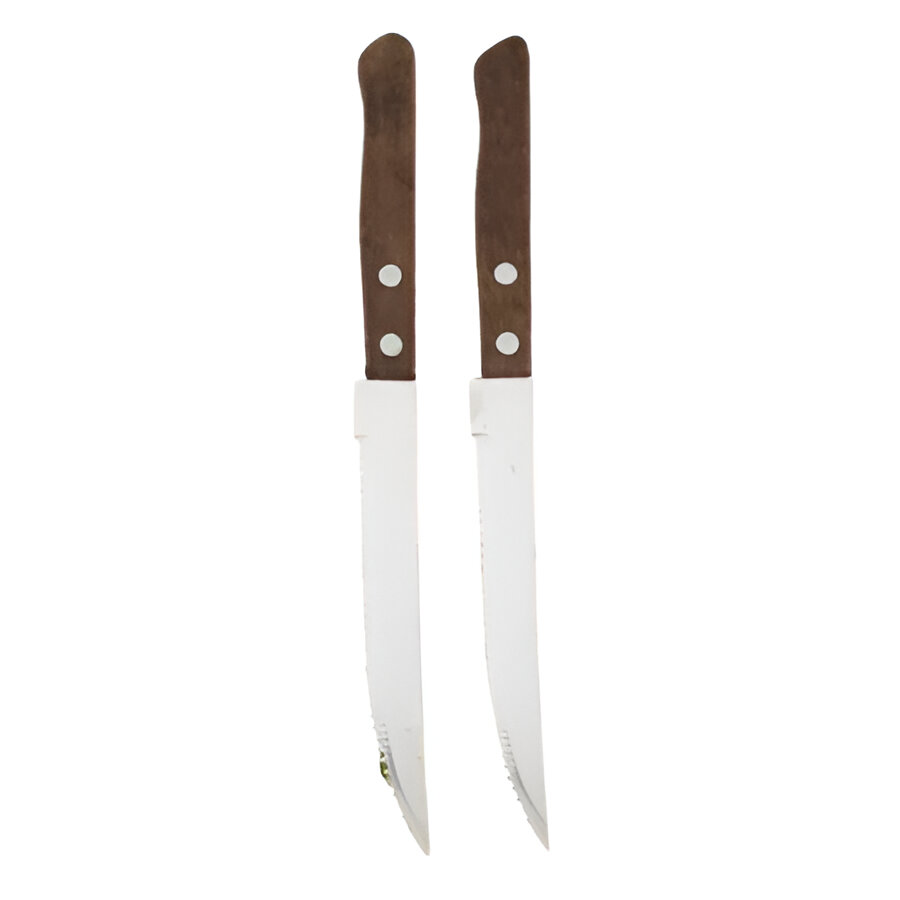 Steak Knife Set with Serrated Blades and Wooden Handles