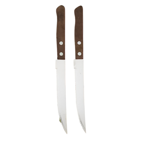 Steak Knife Set with Serrated Blades and Wooden Handles