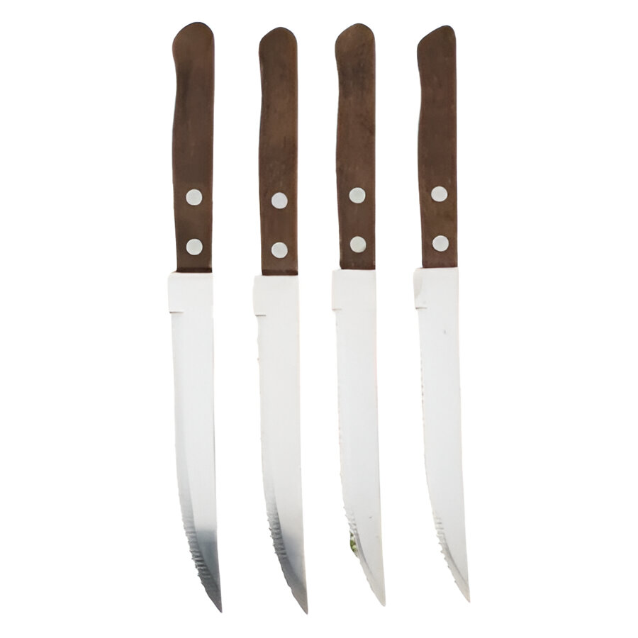 Steak Knife Set with Serrated Blades and Wooden Handles