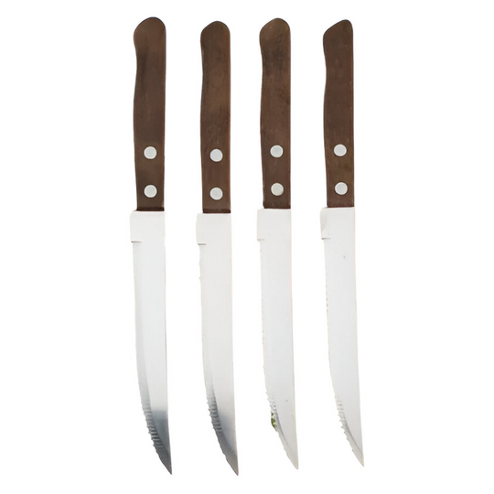 Steak Knife Set with Serrated Blades and Wooden Handles