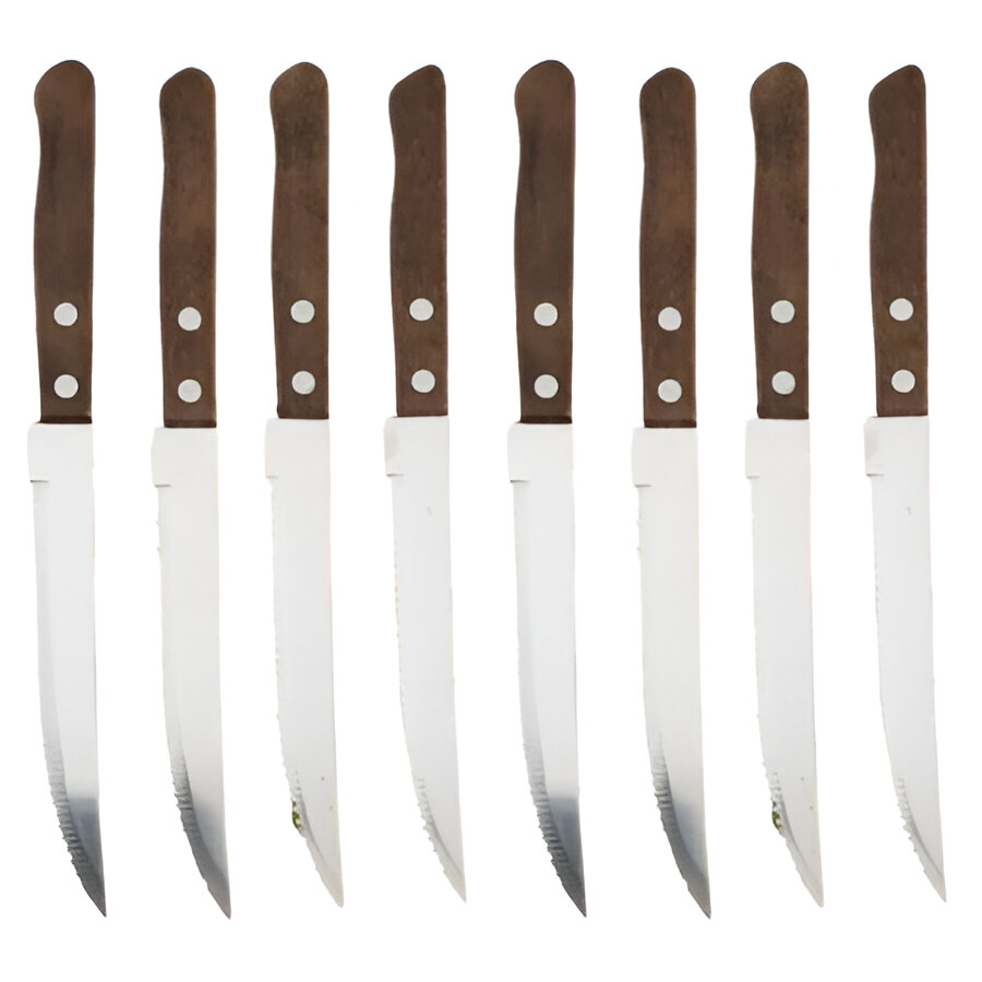 Steak Knife Set with Serrated Blades and Wooden Handles