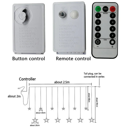 String Lights with LED Stars and Decorative Design