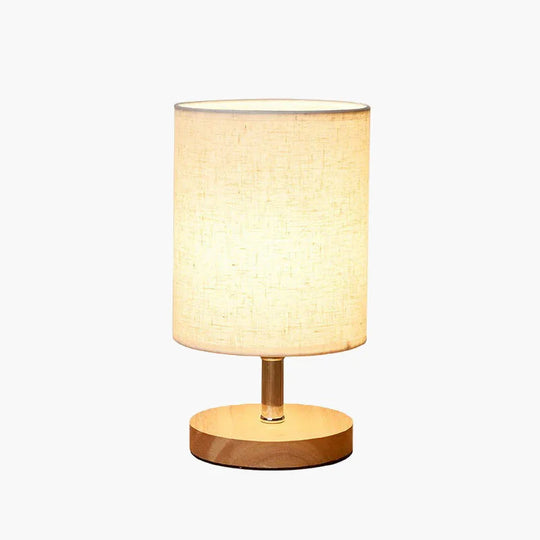 Table Lamp with Fabric Shade and Wooden Base