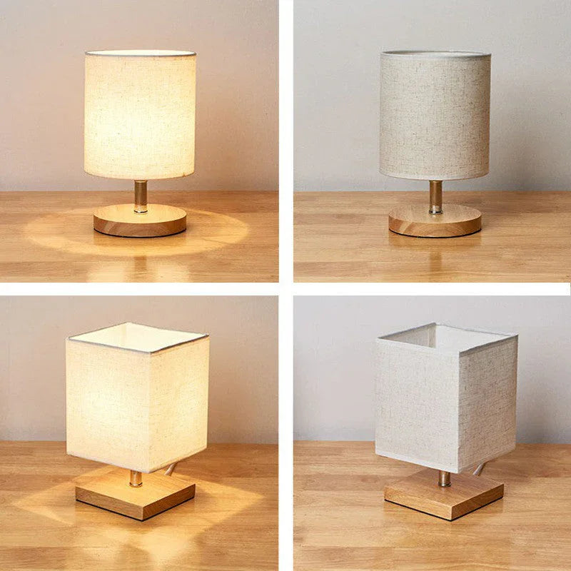 Table Lamp with Fabric Shade and Wooden Base