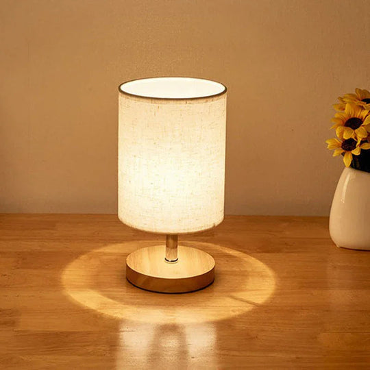 Table Lamp with Fabric Shade and Wooden Base