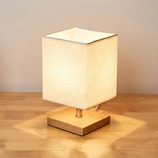 Table Lamp with Fabric Shade and Wooden Base