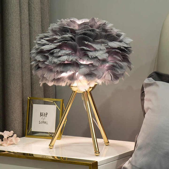 Table Lamp with Feather Shade and Tripod Base