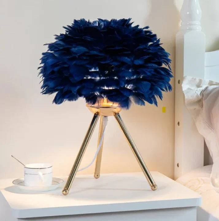 Table Lamp with Feather Shade and Tripod Base