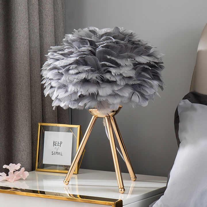 Table Lamp with Feather Shade and Tripod Base