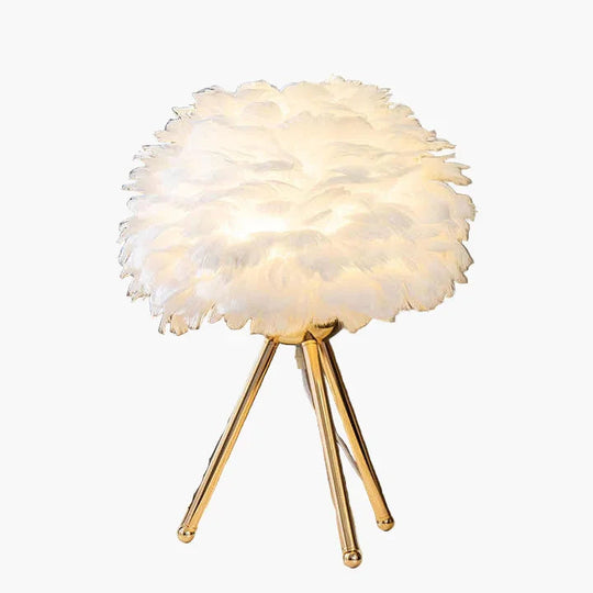 Table Lamp with Feather Shade and Tripod Base