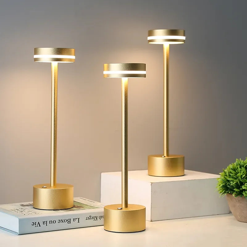 Table Lamp with Gold Finish and LED Touch Control