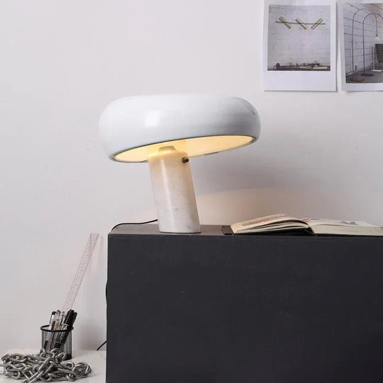 Table Lamp with Marble Base and Metal Shade