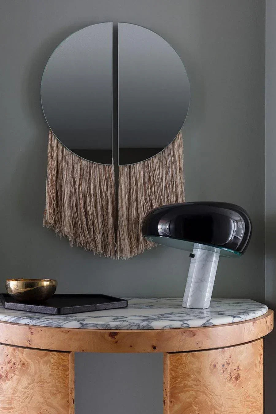 Table Lamp with Marble Base and Metal Shade