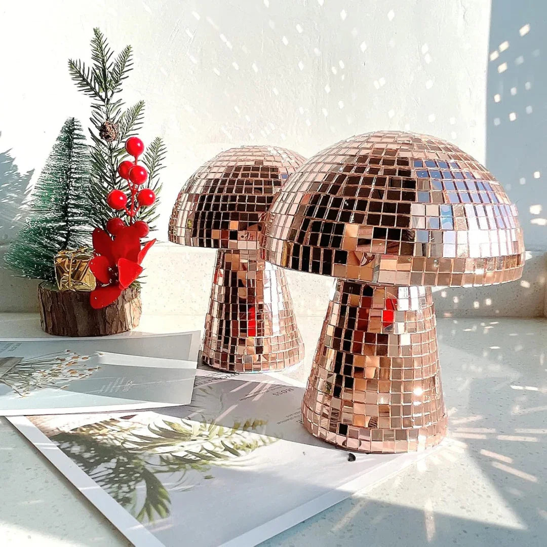 Table Lamp with Mushroom Design and Reflective Tiles