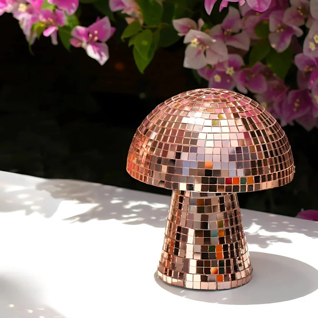 Table Lamp with Mushroom Design and Reflective Tiles
