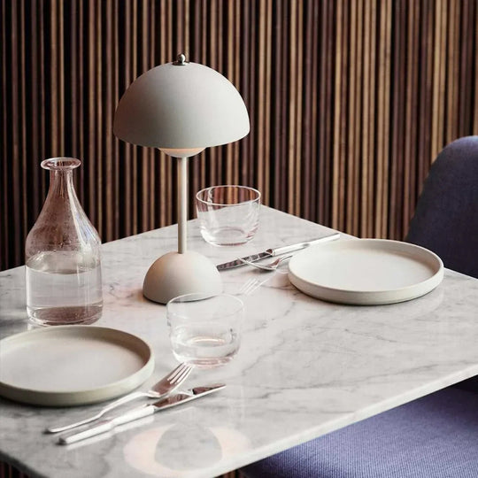 Table Lamp with Rechargeable Battery and White Dome