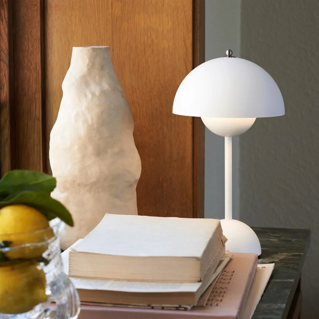 Table Lamp with Rechargeable Battery and White Dome