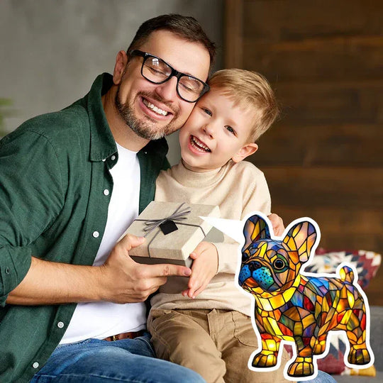 Table Lamp with Stained Glass and Dog Design