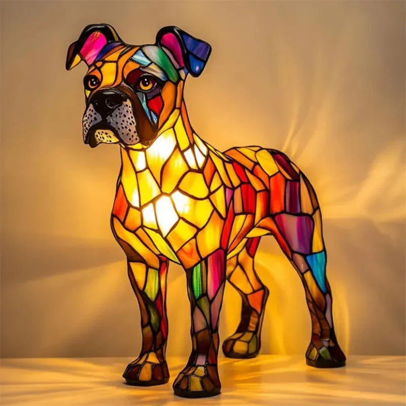 Table Lamp with Stained Glass and Dog Design