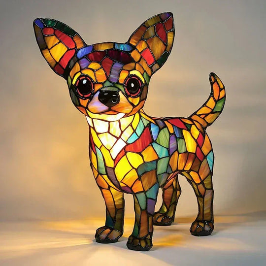 Table Lamp with Stained Glass and Dog Design