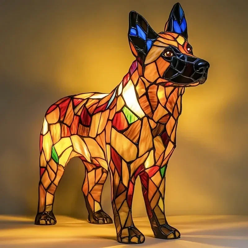 Table Lamp with Stained Glass and Dog Design