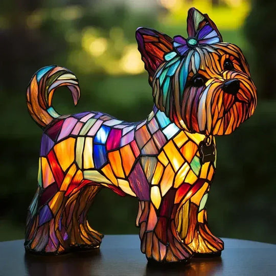Table Lamp with Stained Glass and Dog Design