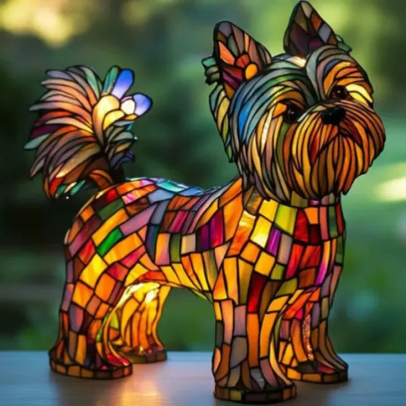 Table Lamp with Stained Glass and Dog Design