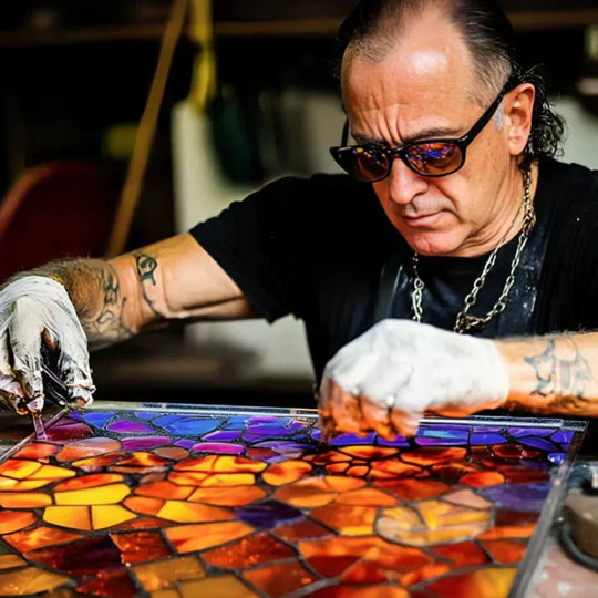 Table Lamp with Stained Glass Design and Bedside Functionality