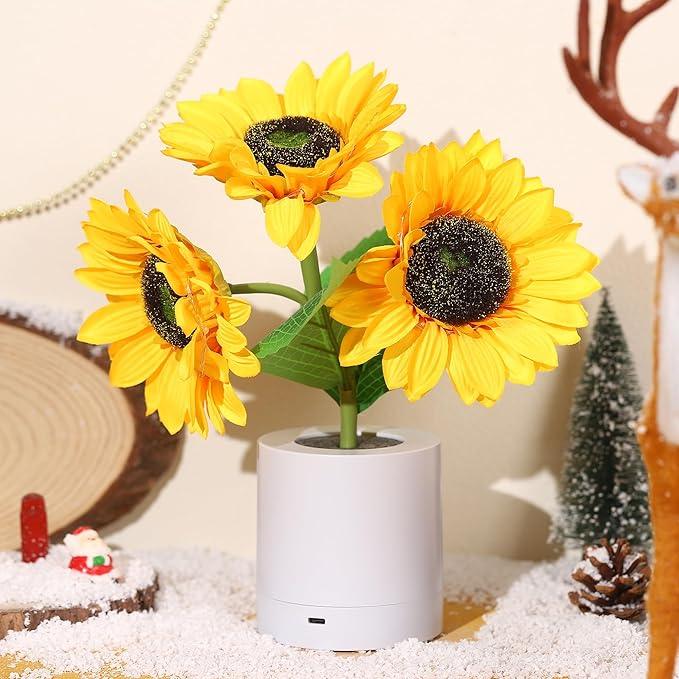 Table Lamp with Sunflower Design and LED Rechargeable