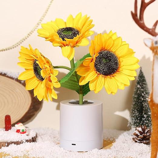 Table Lamp with Sunflower Design and LED Rechargeable