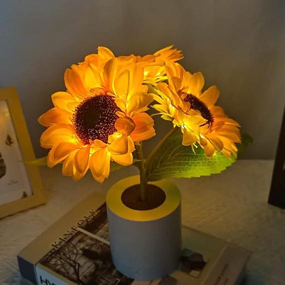 Table Lamp with Sunflower Design and LED Rechargeable