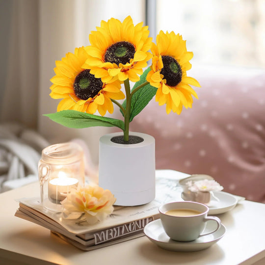 Table Lamp with Sunflower Design and LED Rechargeable