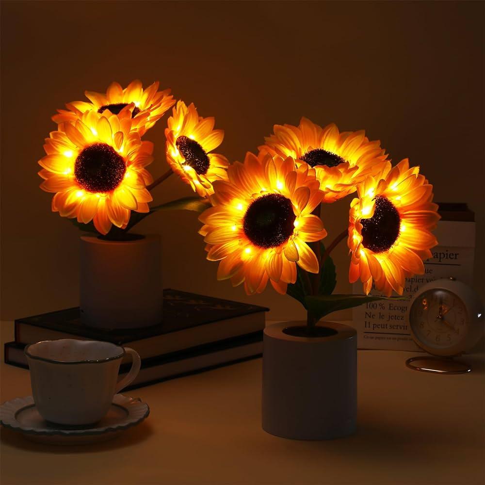 Table Lamp with Sunflower Design and LED Rechargeable
