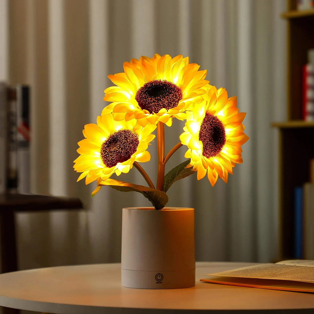 Table Lamp with Sunflower Design and LED Rechargeable
