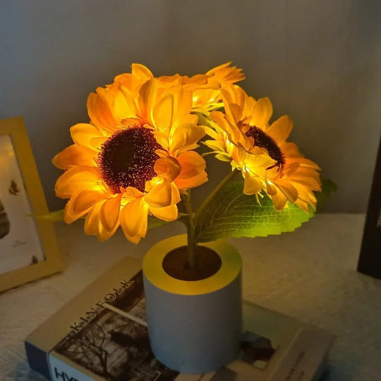 Table Lamp with Sunflower Design and LED Rechargeable