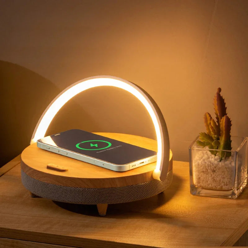 Table Lamp with Wireless Charging and Bluetooth Speaker