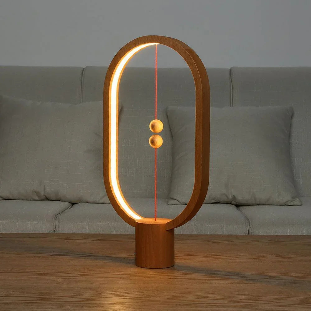 Table Lamp with Wooden Base and LED Light