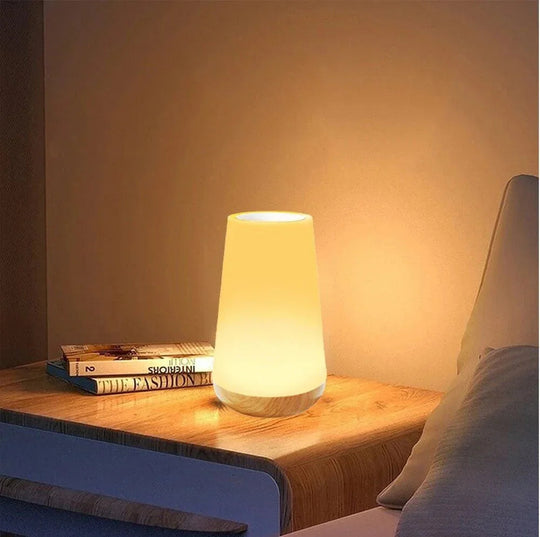 Table Lamp with Wooden Base and Touch Control