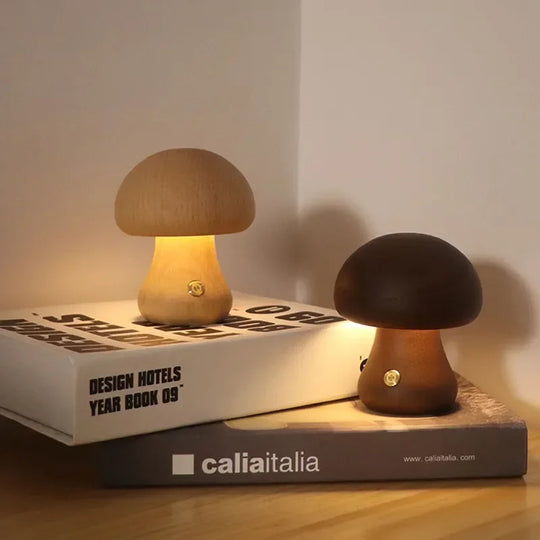 Table Lamp with Wooden Design and Mushroom Shape