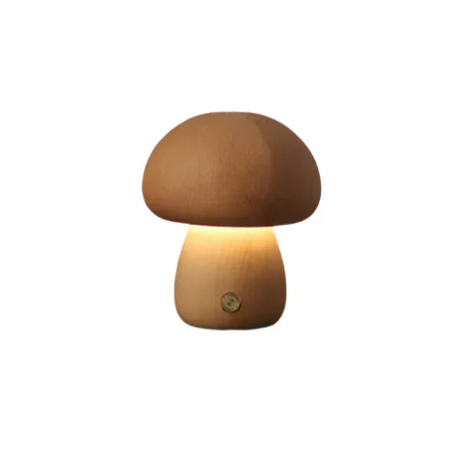Table Lamp with Wooden Design and Mushroom Shape