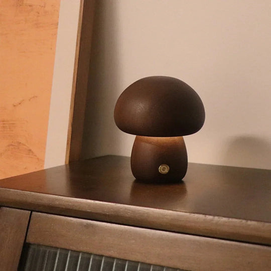 Table Lamp with Wooden Design and Mushroom Shape