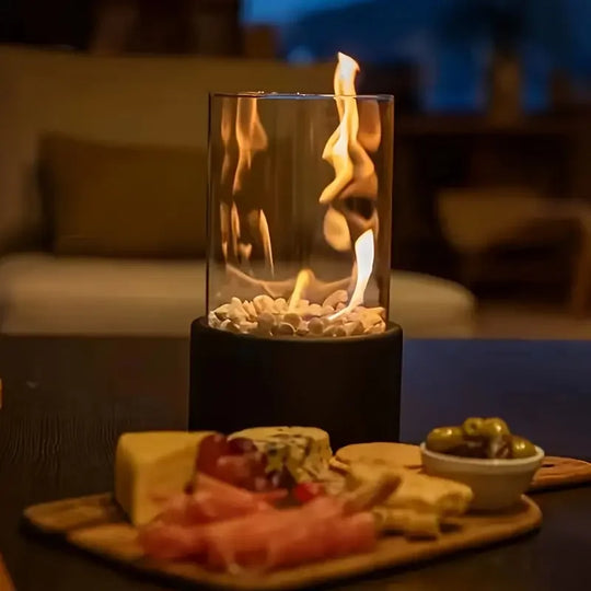 Tabletop Fireplace with Ethanol Fuel and Glass Cylinder